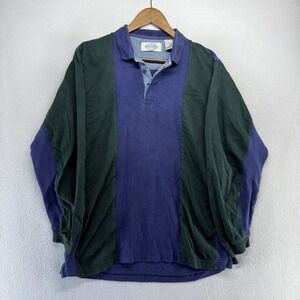 Vintage Brookcraft Rugby Polo Shirt Men's Medium Blue Green Vertical Colorblock